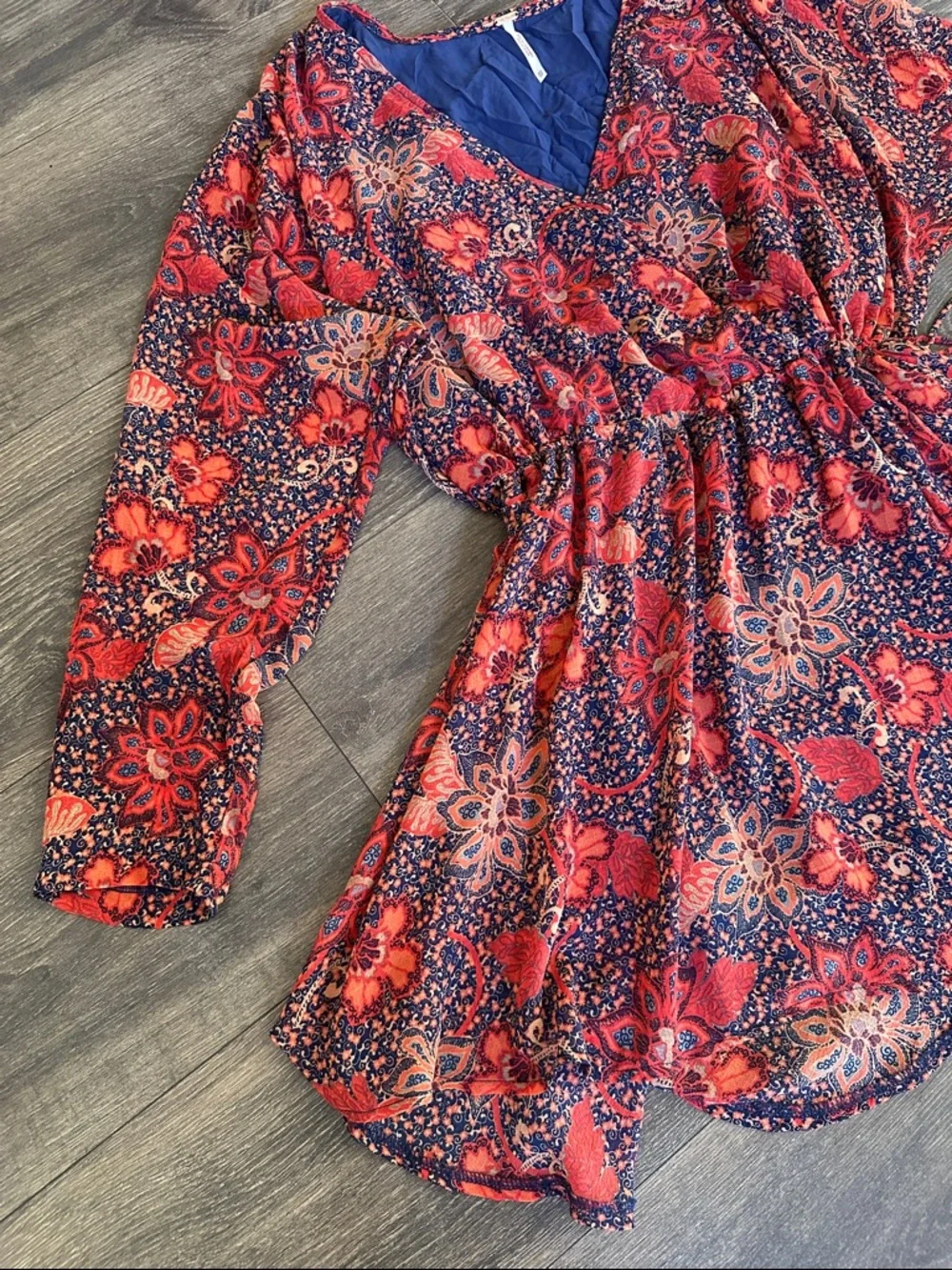 Free People Floral Boho Mini Dress Wrap Style XS - Picture 2 of 9